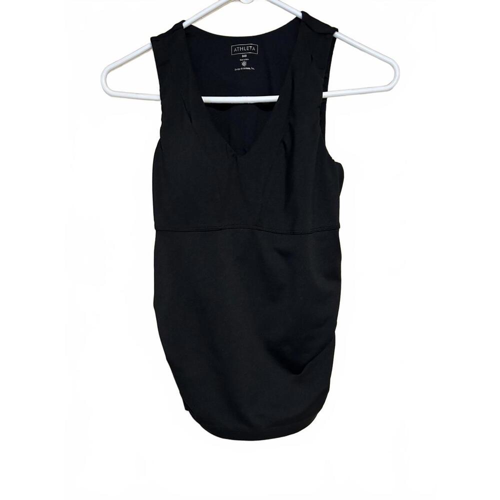 Athleta Black Tank Built-in Bra 34B v-neck- fitted with ruching